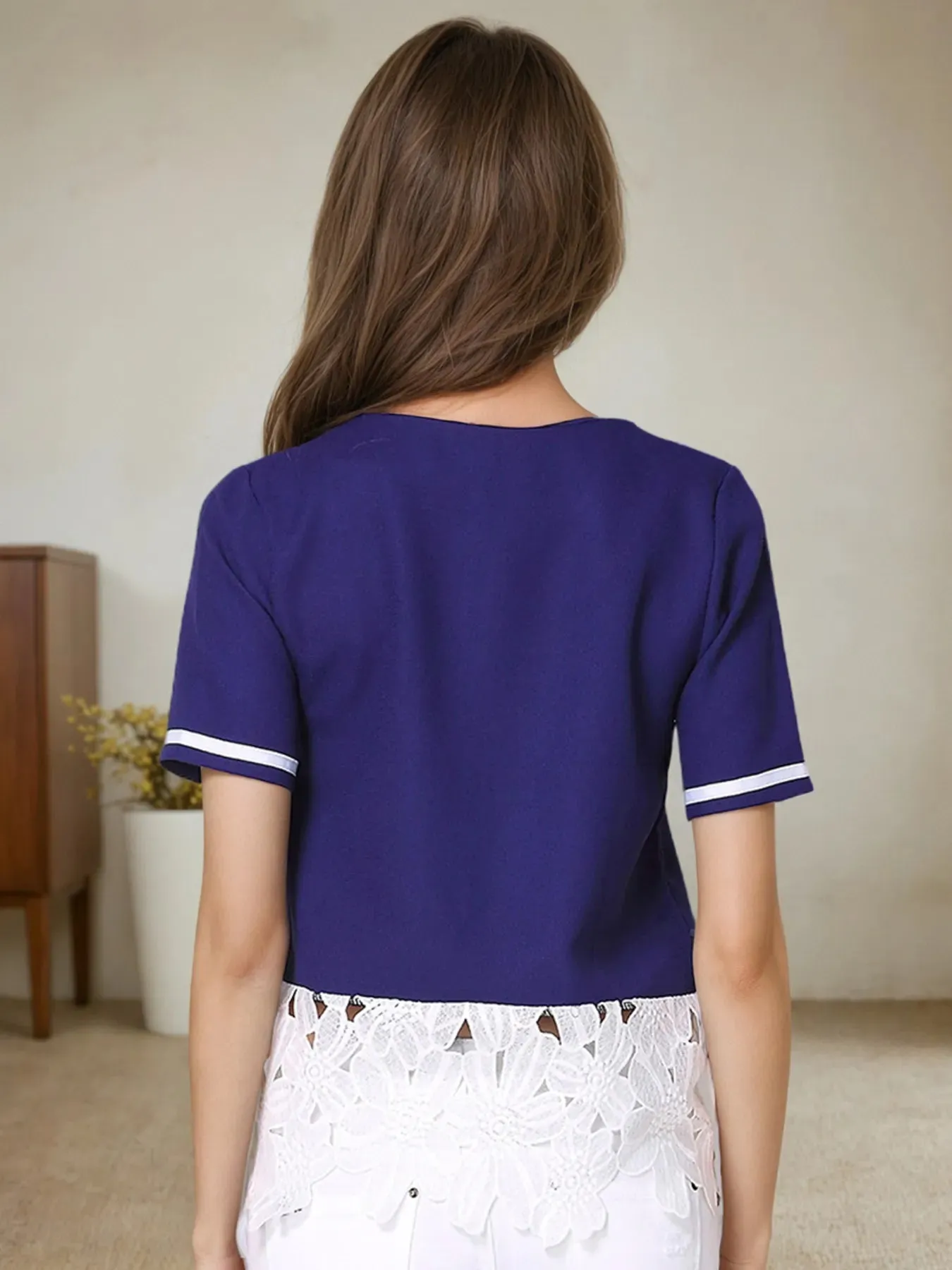 Striped Trim T-Shirt with Lace Hem Detail sold by Charming Charlie product image thumbnail 2