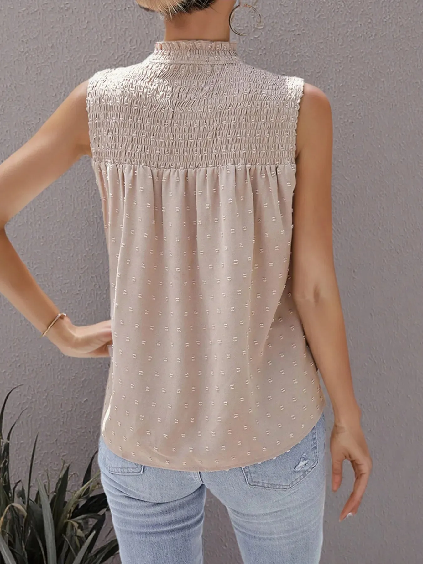 Smocked Swiss Dot Sleeveless Blouse sold by Charming Charlie product image thumbnail 2