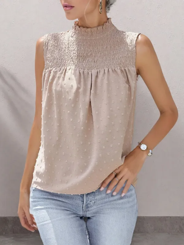 Smocked Swiss Dot Sleeveless Blouse sold by Charming Charlie