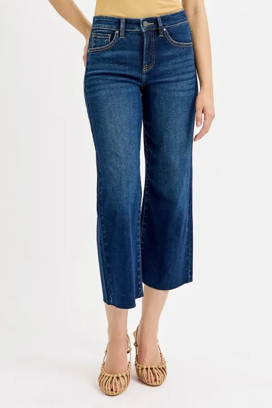 RISEN Full Size Tummy Control High Rise Crop Wide Jeans Plus Size sold by Charming Charlie