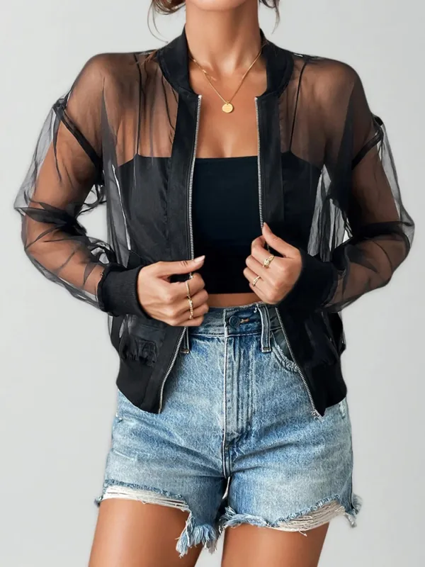 Sheer Mesh Zip Up Jacket sold by Charming Charlie