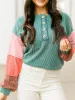 Color Block Ribbed Knit Henley Sweatshirt sold by Charming Charlie