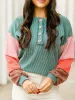 Color Block Ribbed Knit Henley Sweatshirt sold by Charming Charlie
