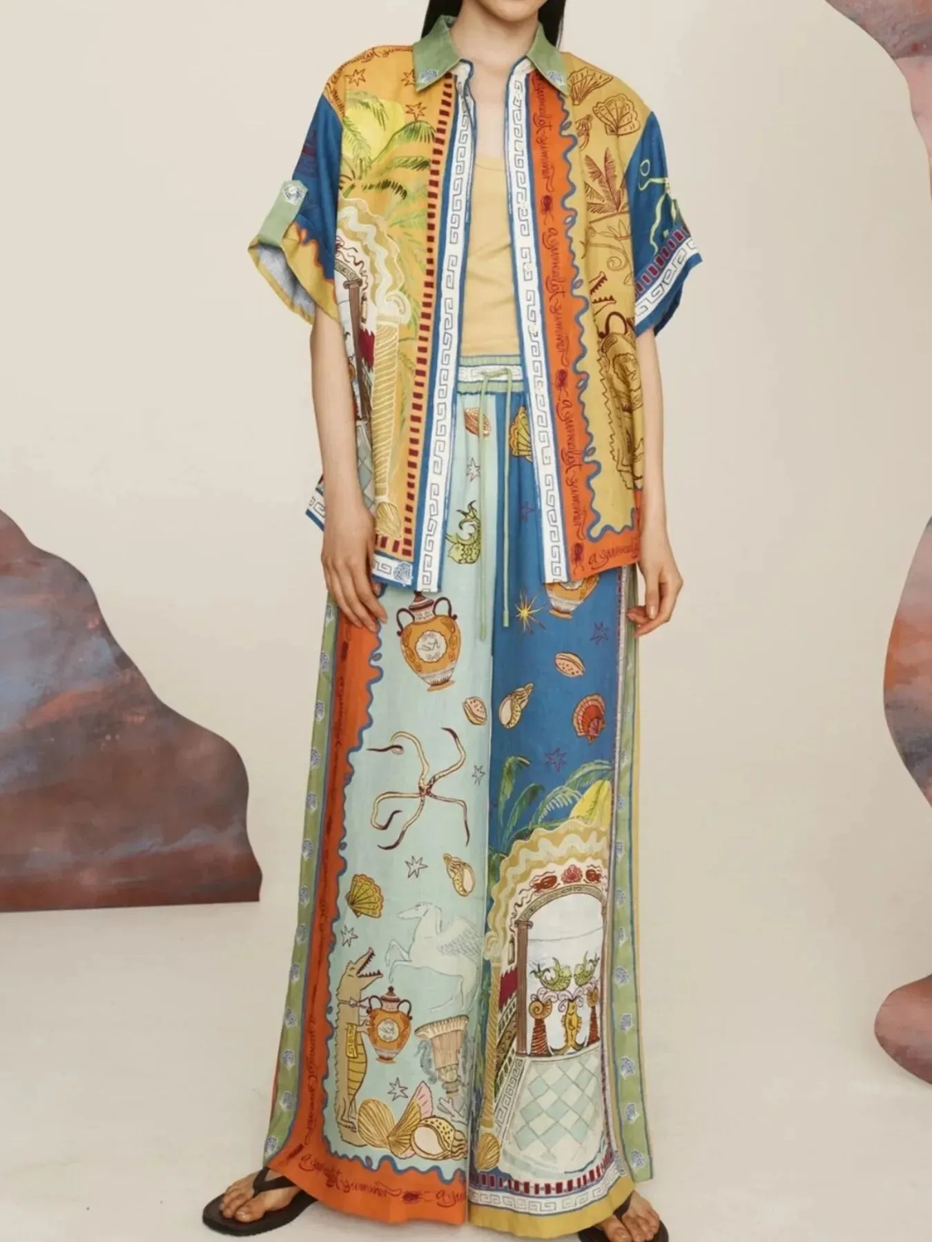 Printed Button Up Shirt and Pants Set sold by Charming Charlie product image thumbnail 5