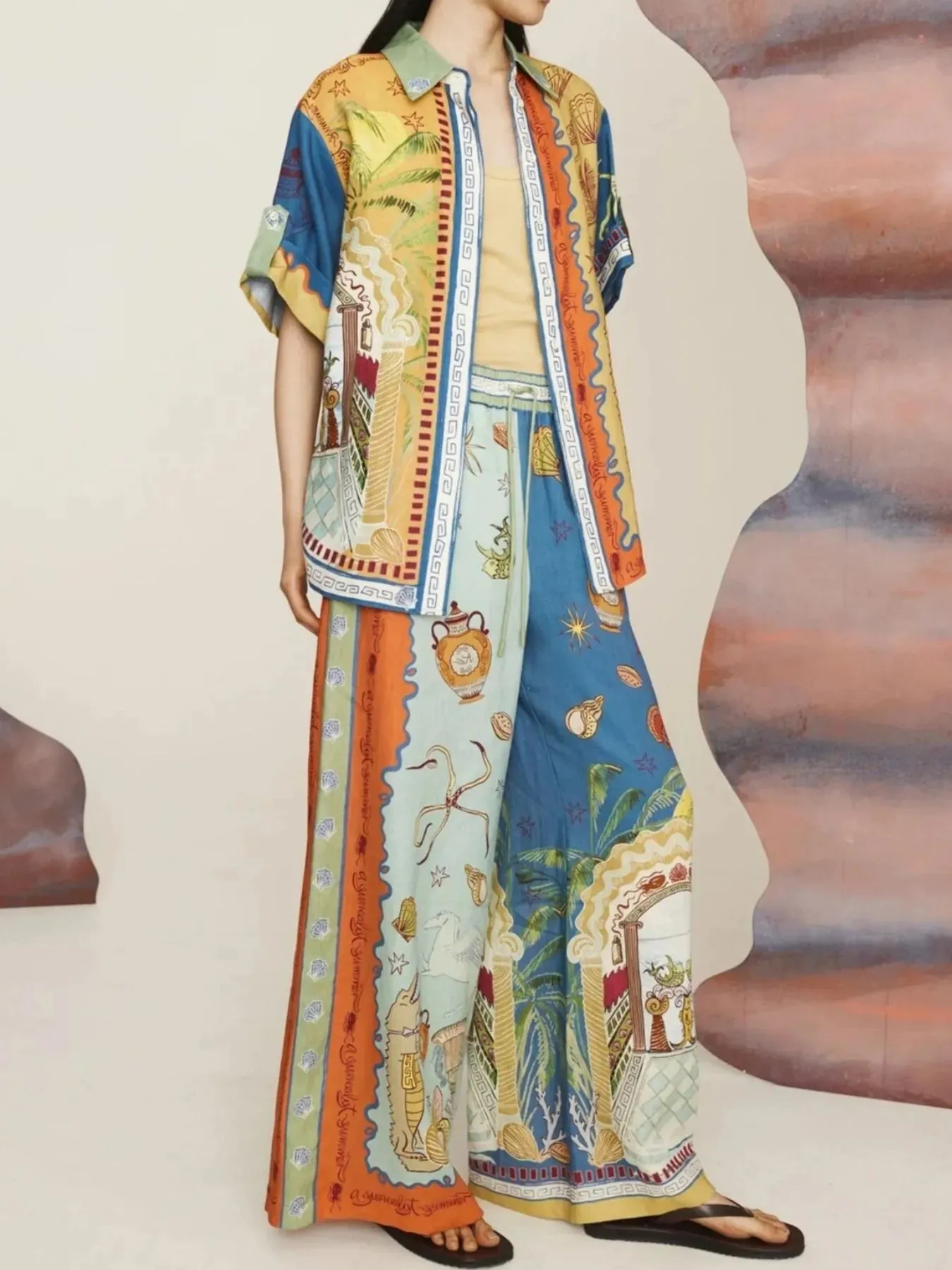 Printed Button Up Shirt and Pants Set sold by Charming Charlie product image thumbnail 2