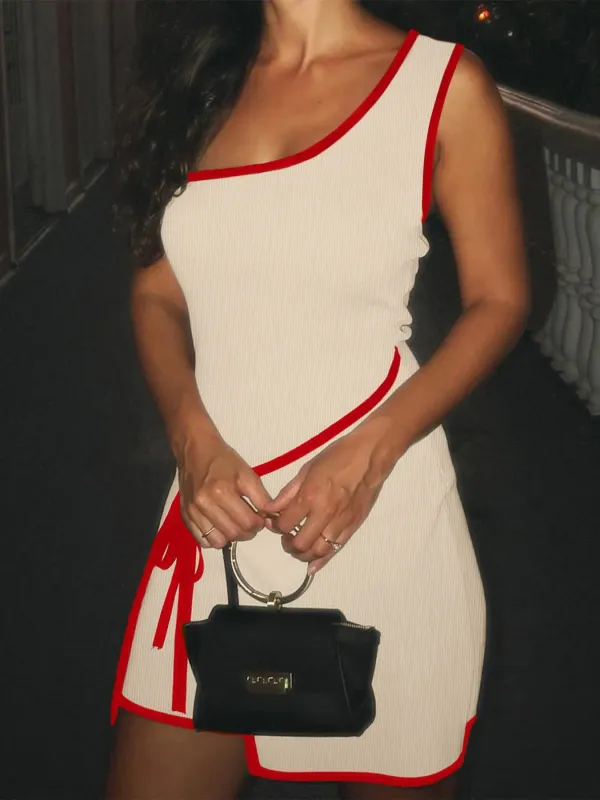 Contrast Trim Single Shoulder Mini Dress sold by Charming Charlie