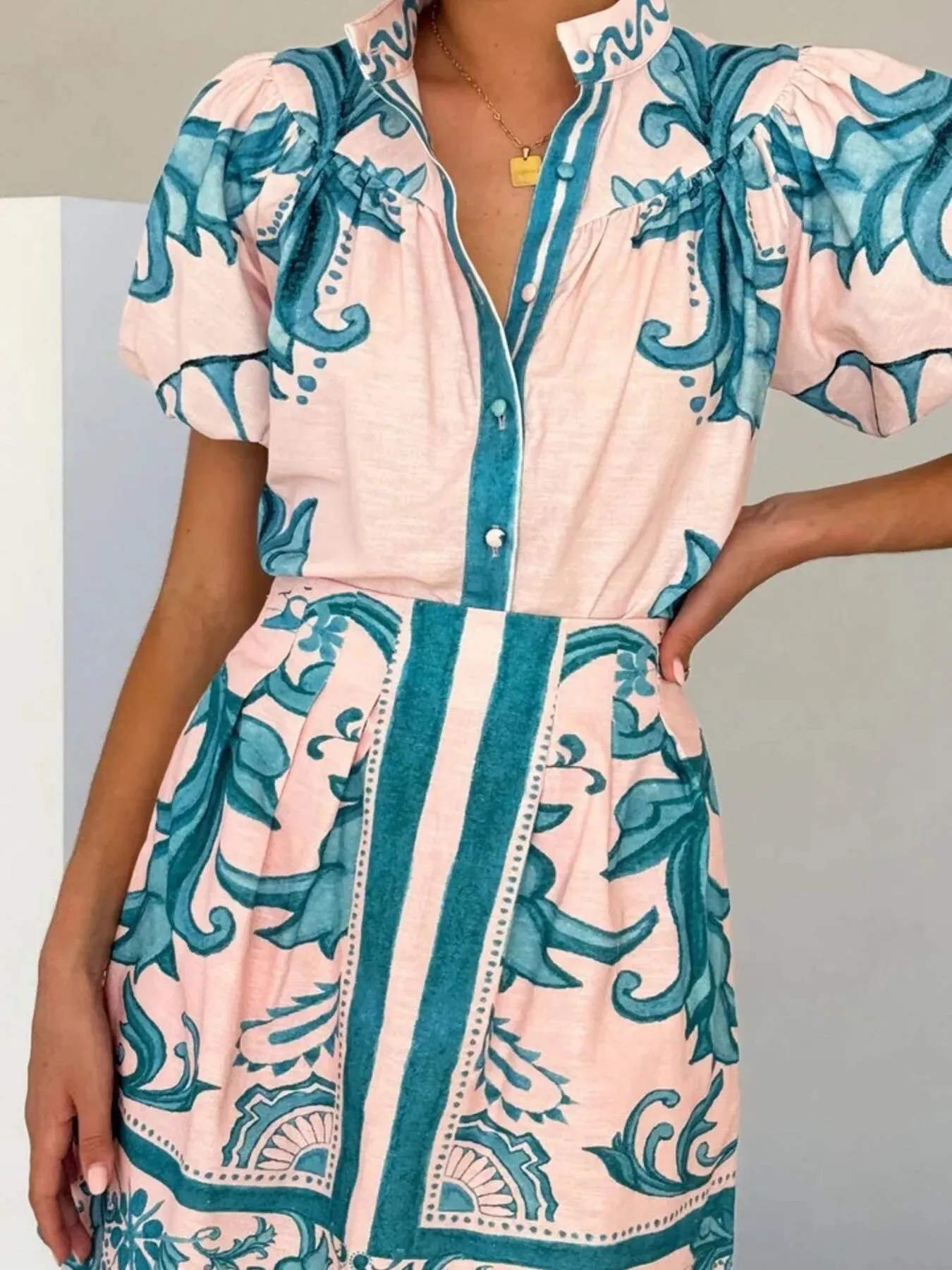 Printed Puff Sleeve Top and Skirt Set sold by Charming Charlie product image thumbnail 5