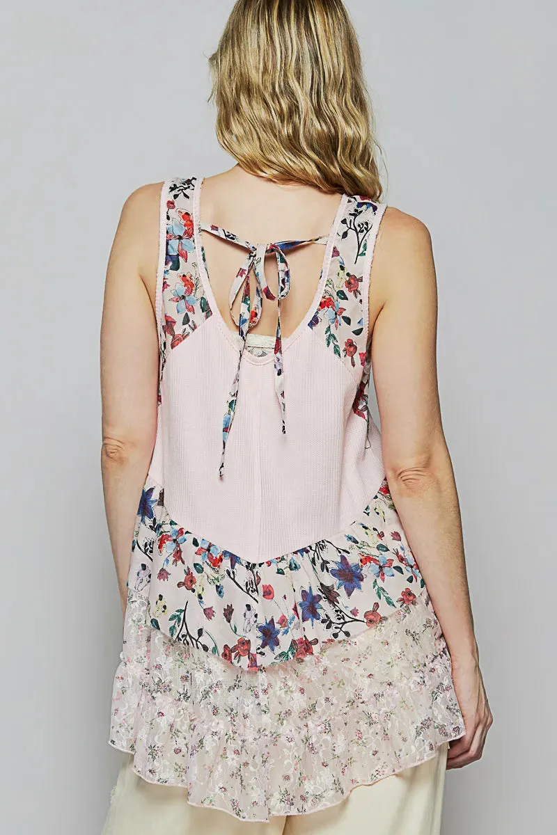 POL Floral Print Scoop Neck Tank with Lace Trim sold by Charming Charlie product image thumbnail 4