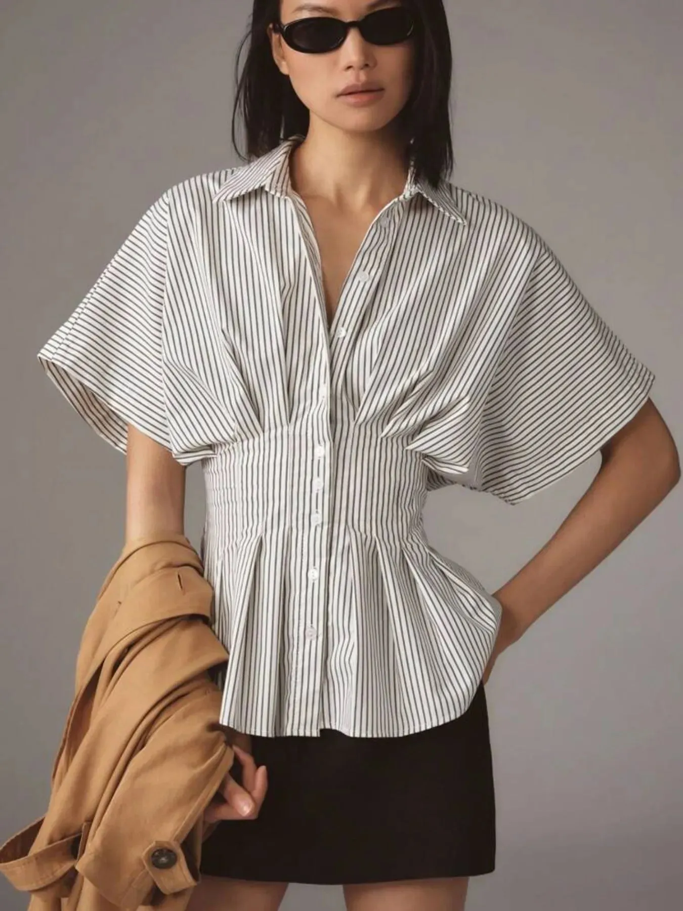 Striped Short Sleeve Button-Up Shirt sold by Charming Charlie