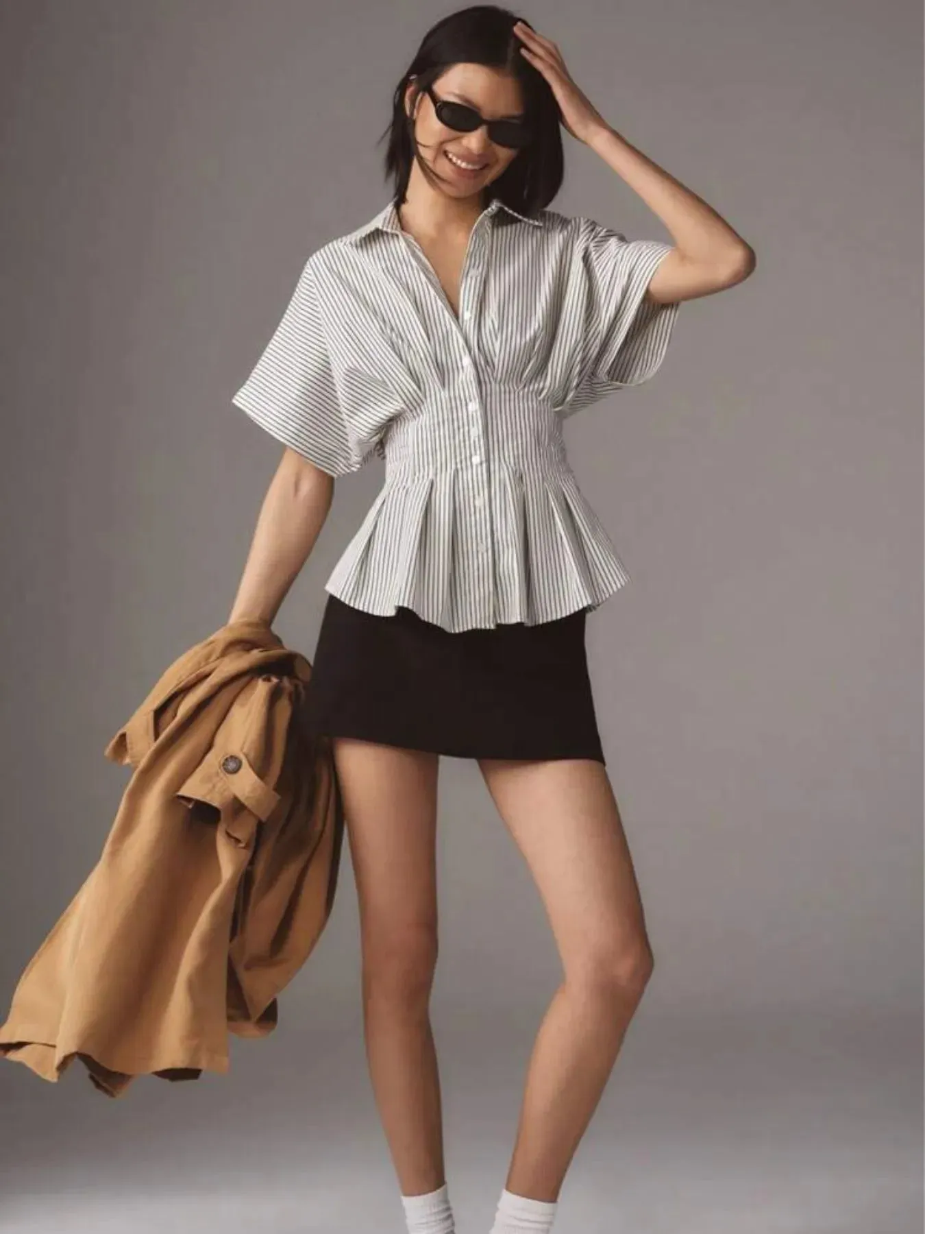 Striped Short Sleeve Button-Up Shirt sold by Charming Charlie product image thumbnail 3