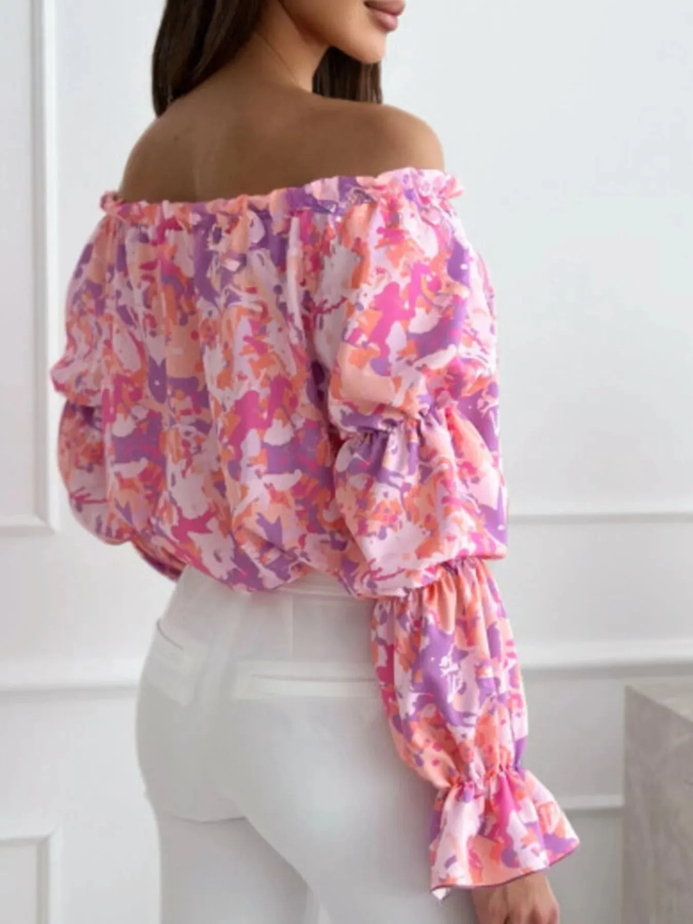 Off-Shoulder Floral Ruffle Blouse with Elastic Neckline sold by Charming Charlie product image thumbnail 3