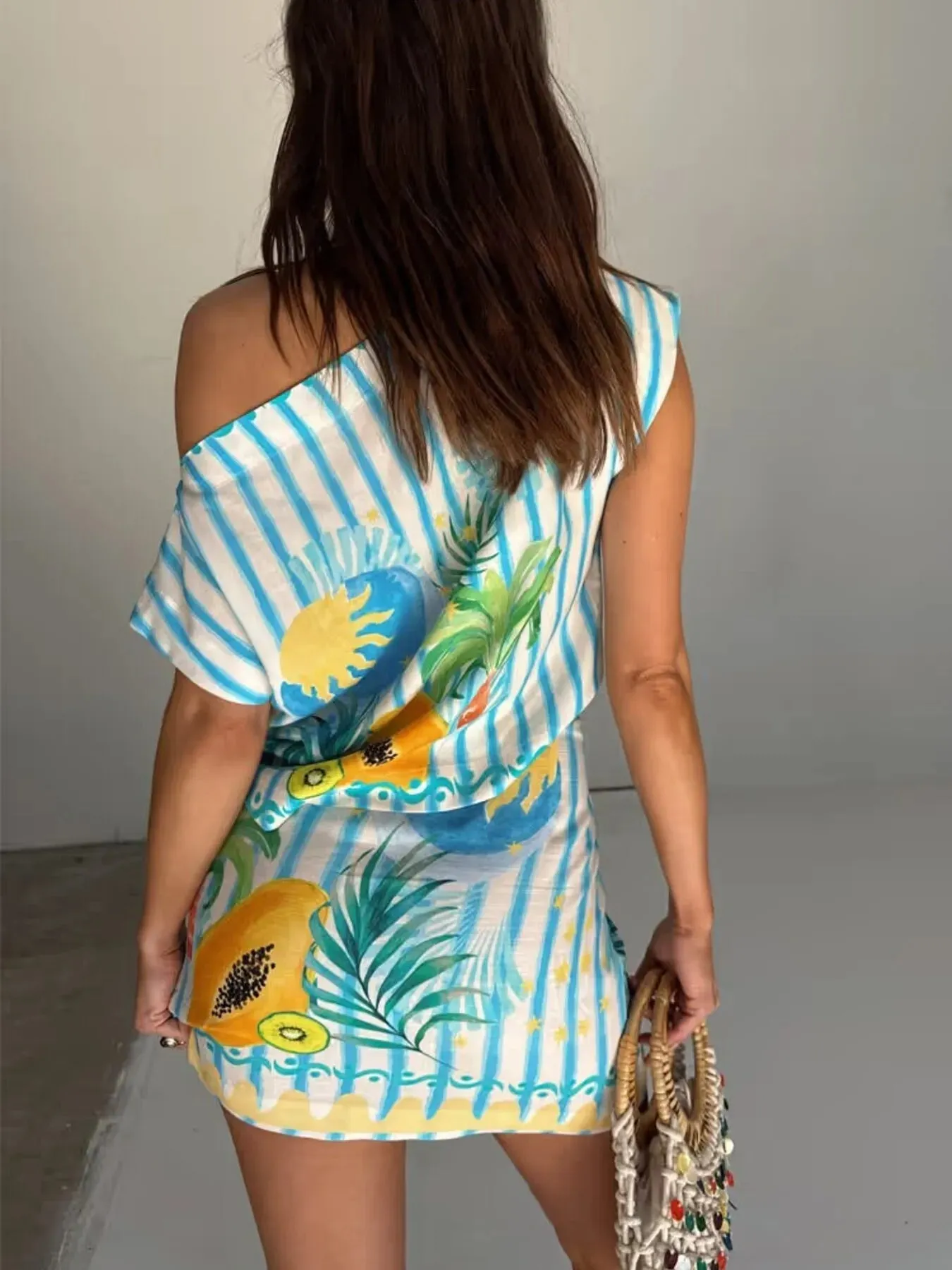 Printed Striped Single Shoulder Top and Skirt Set sold by Charming Charlie product image thumbnail 5