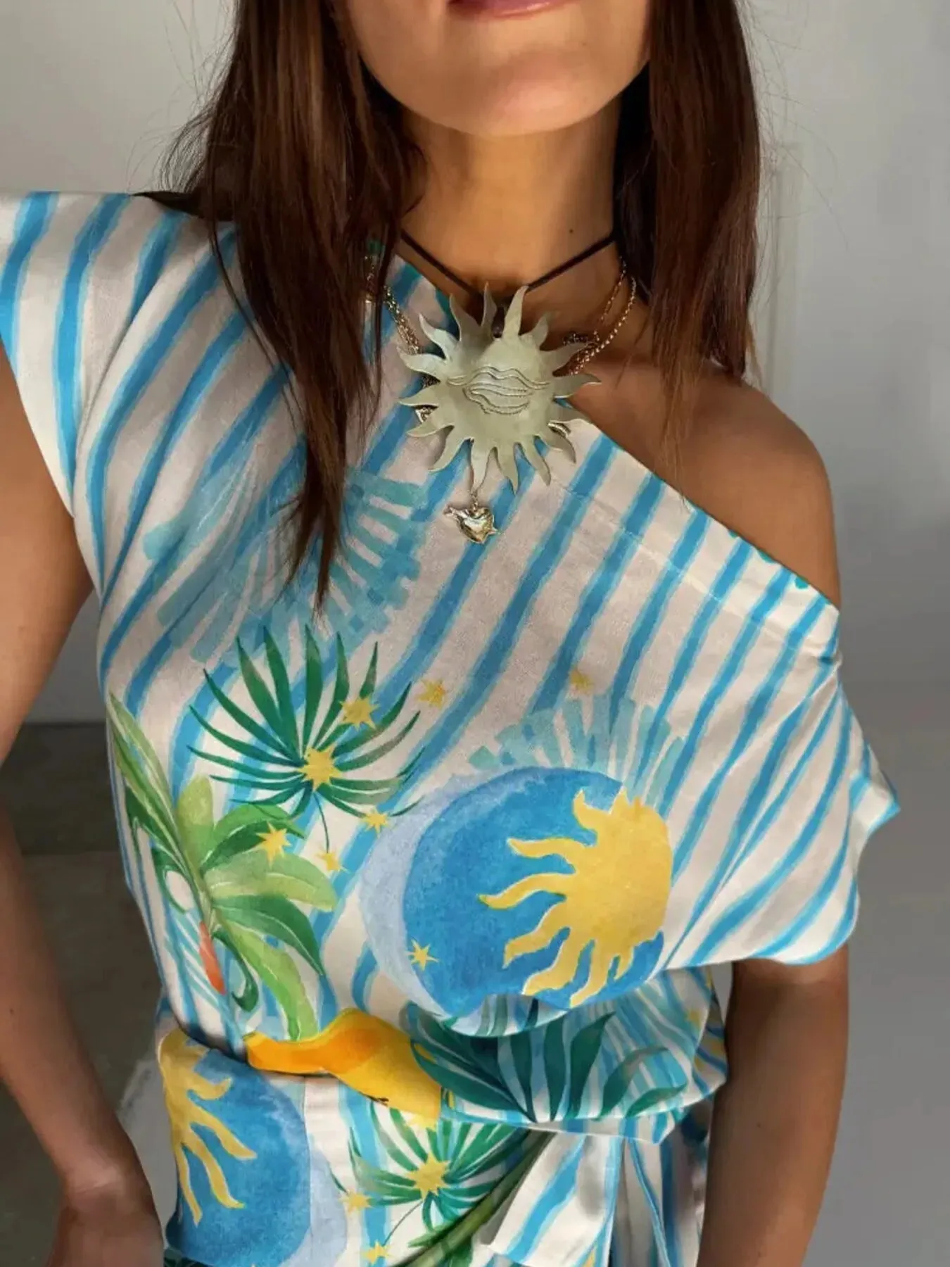 Printed Striped Single Shoulder Top and Skirt Set sold by Charming Charlie product image thumbnail 4