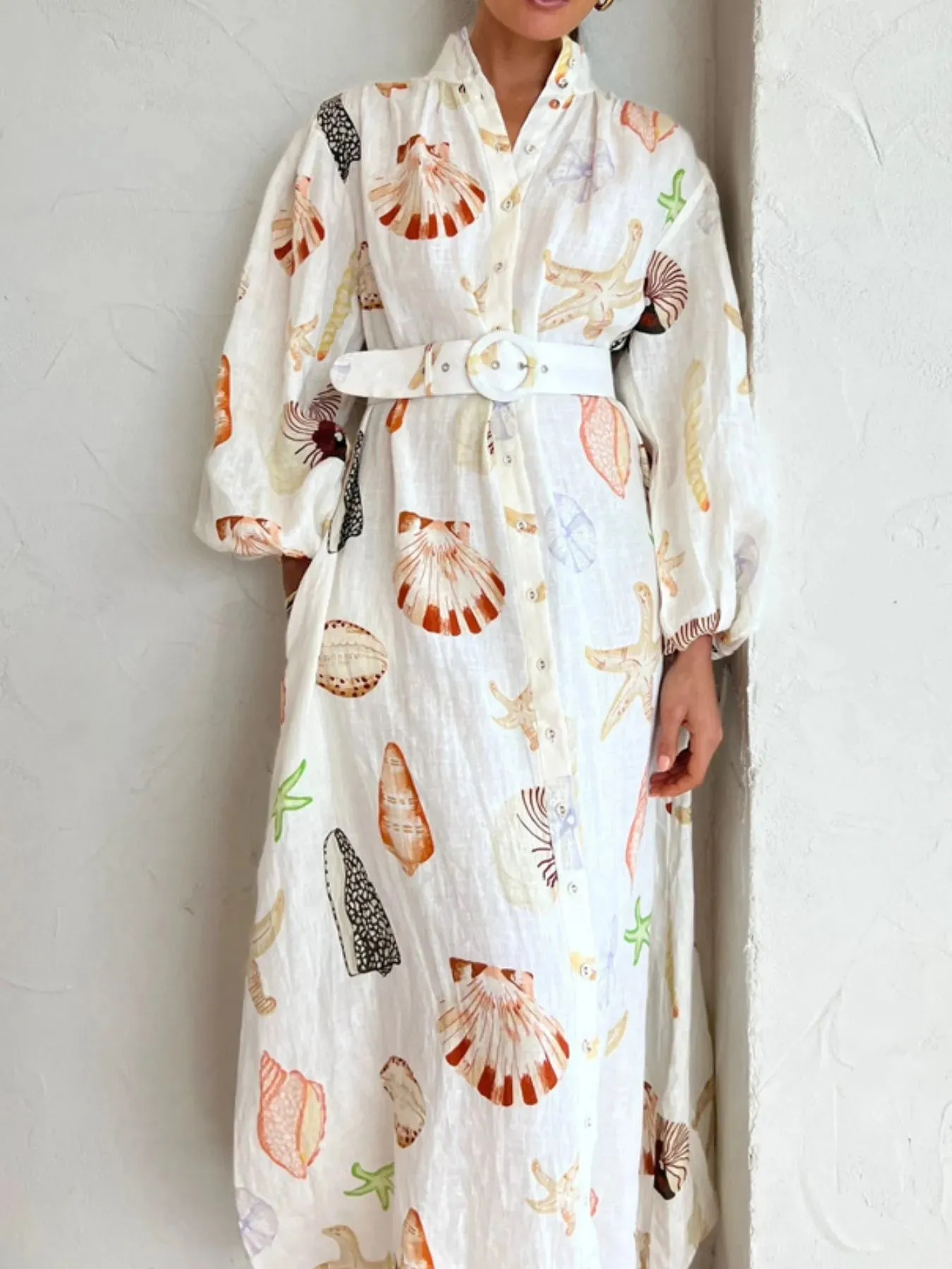 Printed Balloon Sleeve Maxi Shirt Dress sold by Charming Charlie product image thumbnail 4