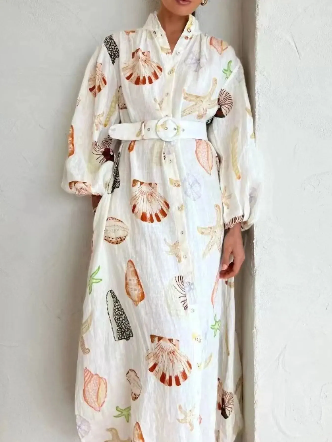 Printed Balloon Sleeve Maxi Shirt Dress sold by Charming Charlie product image thumbnail 3