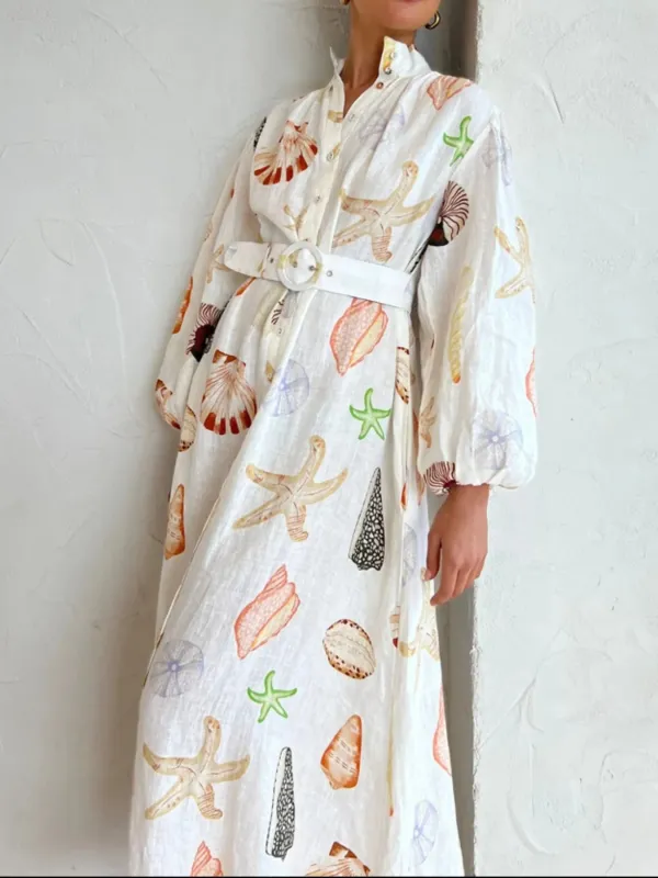 Printed Balloon Sleeve Maxi Shirt Dress sold by Charming Charlie