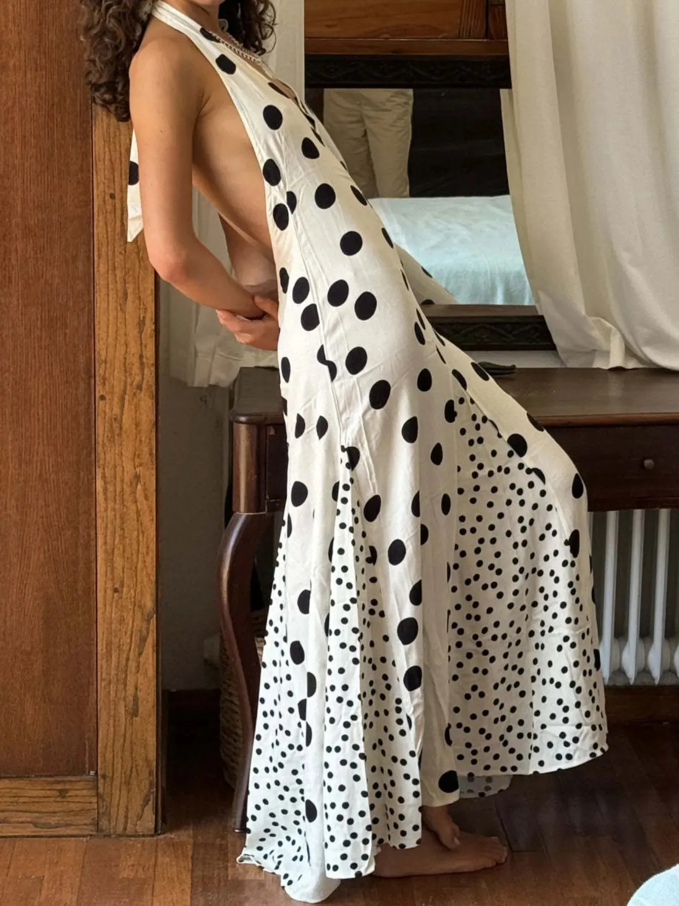 Backless Halter Neck Polka Dot Maxi Dress sold by Charming Charlie product image thumbnail 2