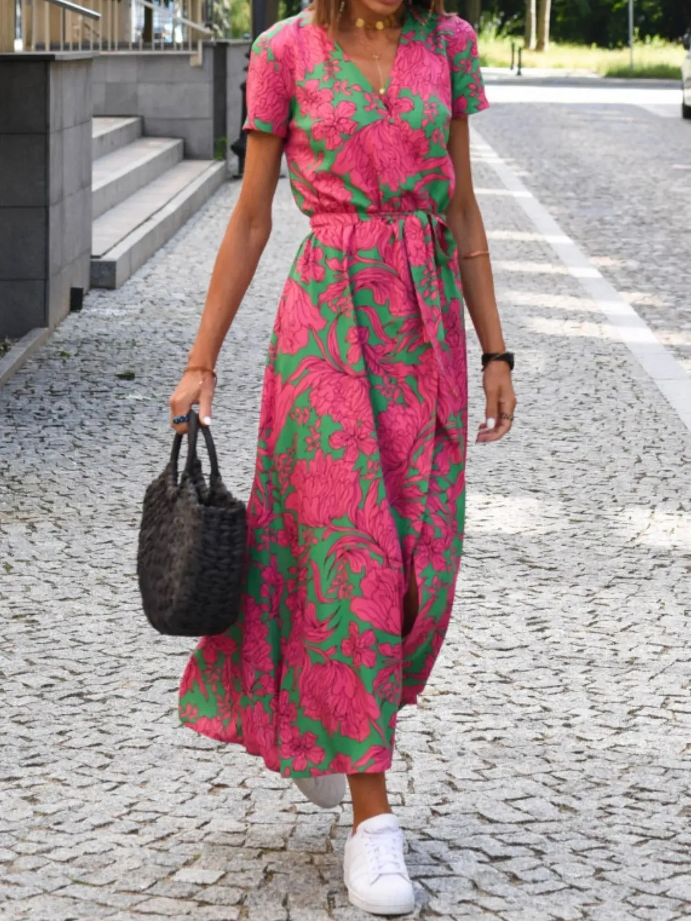 Printed Tie Waist Short Sleeve Dress sold by Charming Charlie product image thumbnail 3