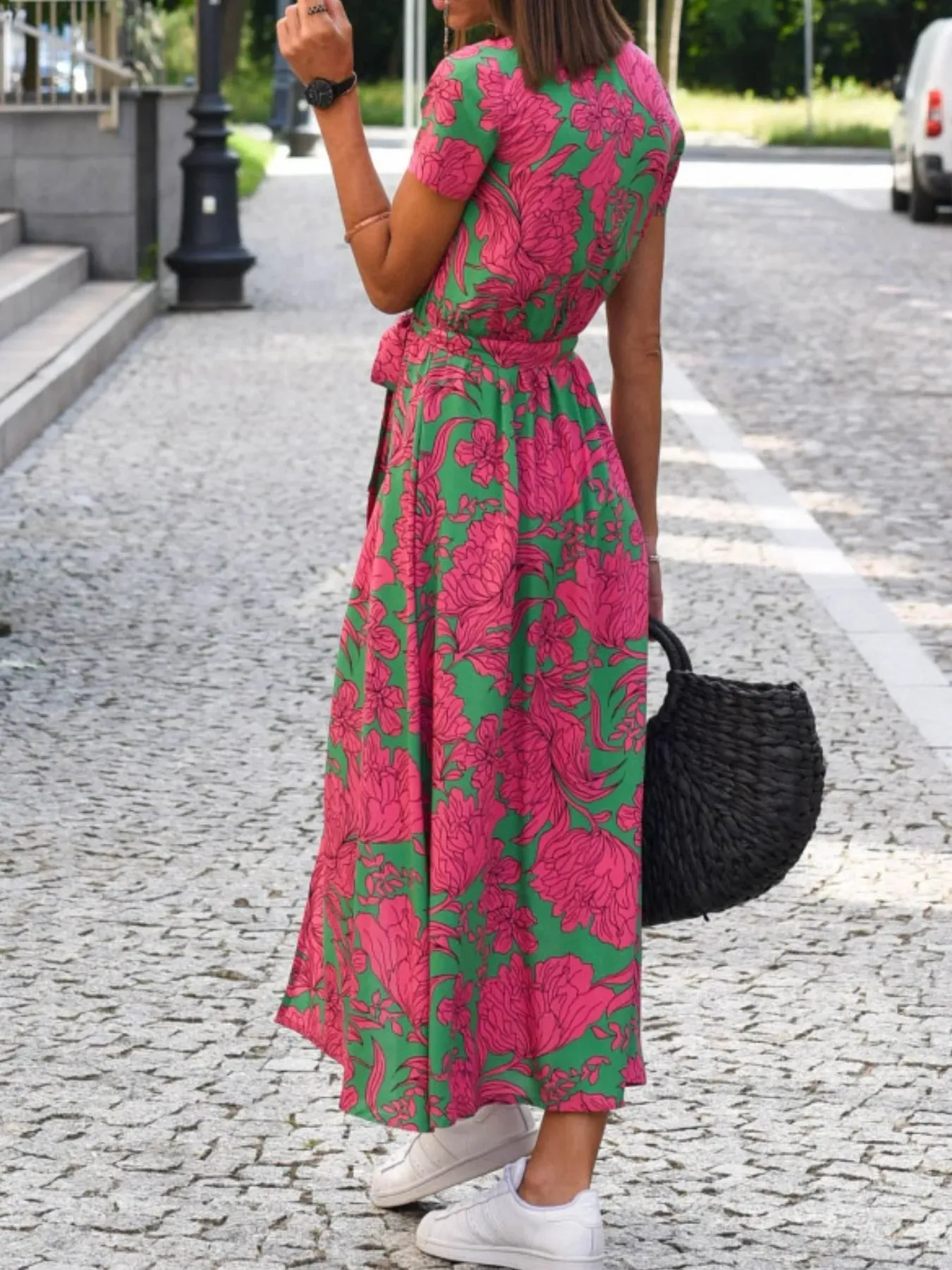 Printed Tie Waist Short Sleeve Dress sold by Charming Charlie product image thumbnail 5