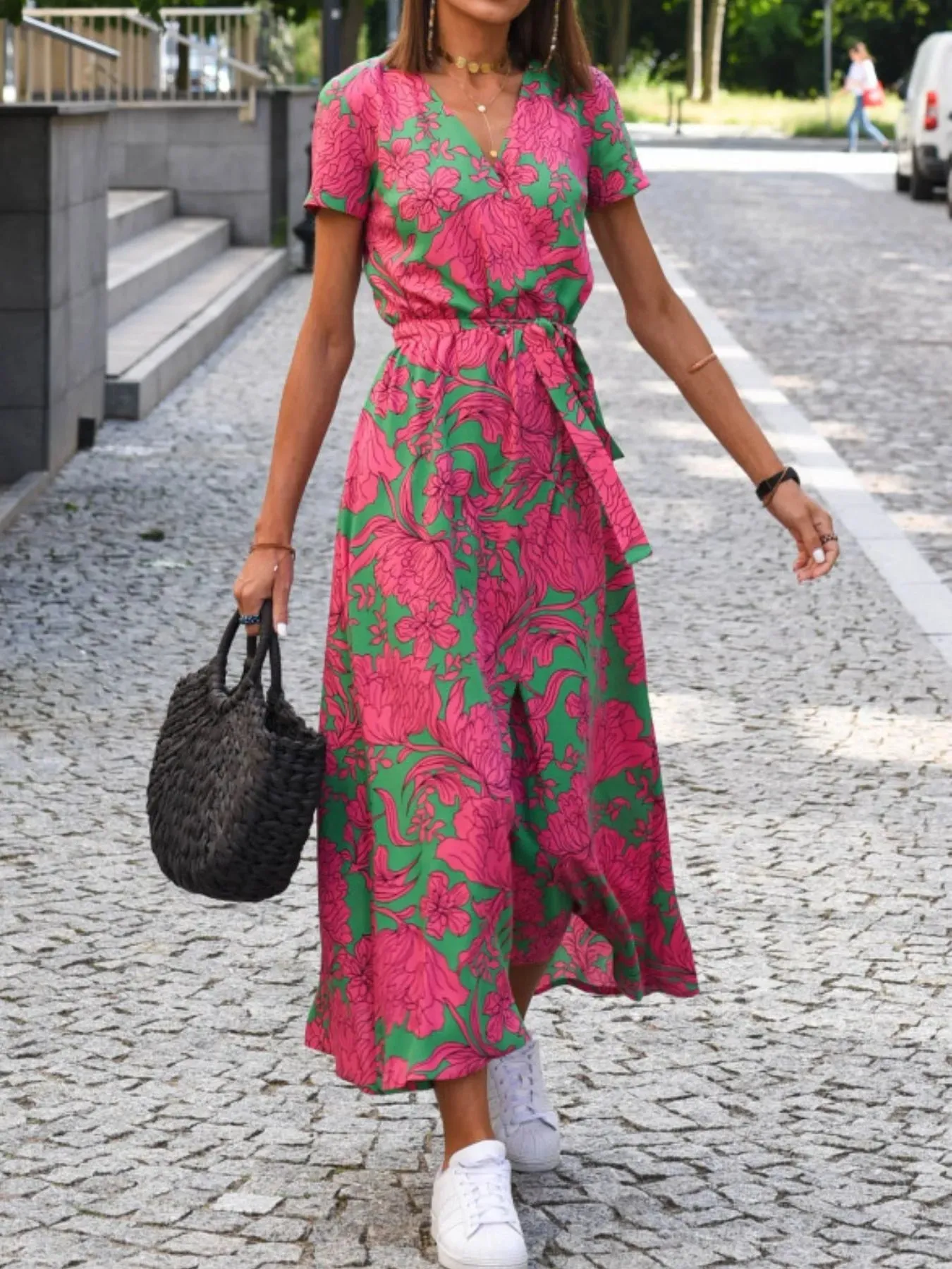 Printed Tie Waist Short Sleeve Dress sold by Charming Charlie product image thumbnail 2