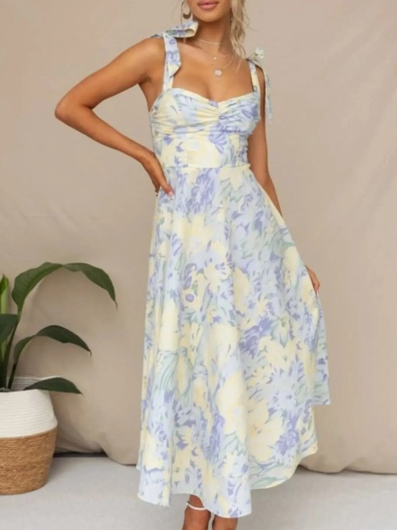 Floral Tie-Strap Sweetheart Neck Midi Dress sold by Charming Charlie