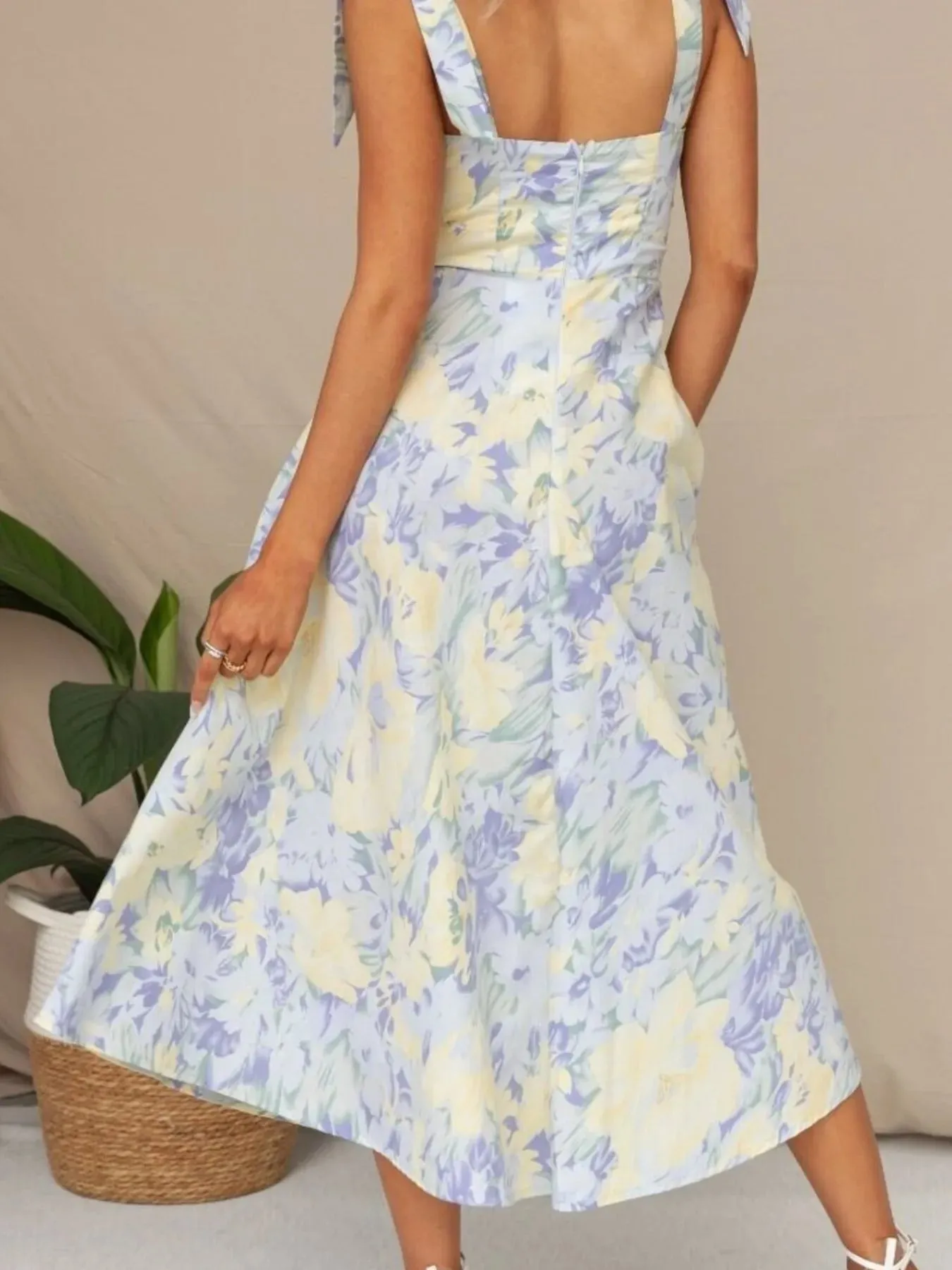 Floral Tie-Strap Sweetheart Neck Midi Dress sold by Charming Charlie product image thumbnail 3
