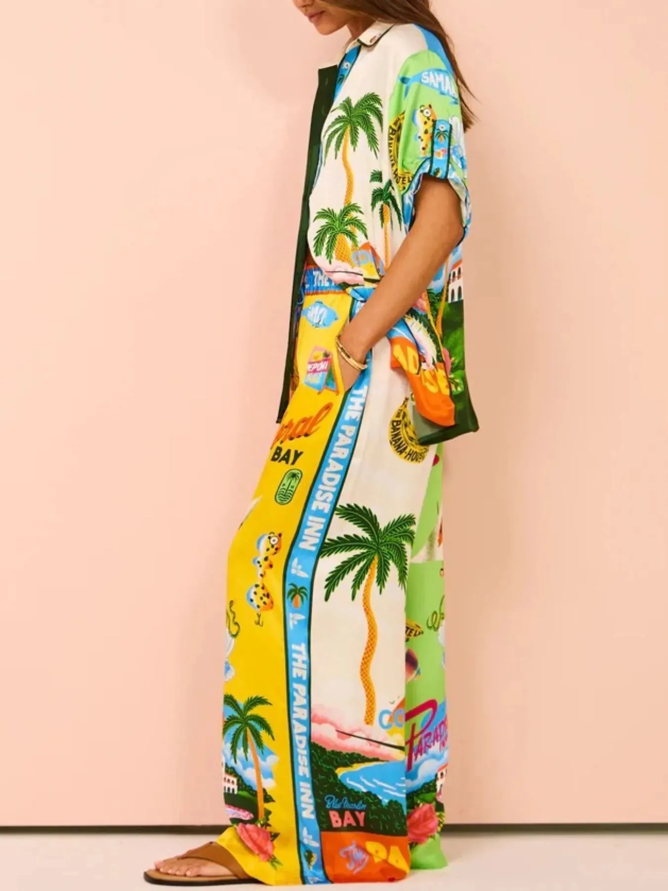 Printed Half Sleeve Shirt and Wide Leg Pants Set sold by Charming Charlie product image thumbnail 4