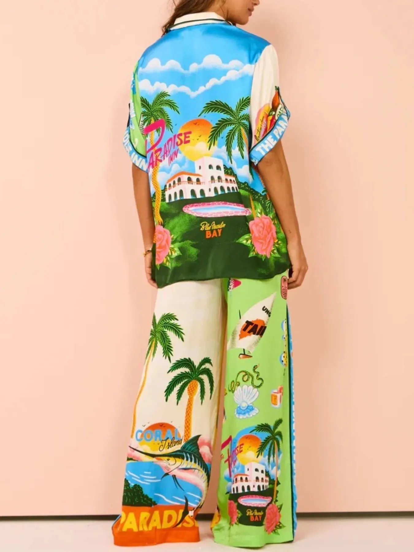 Printed Half Sleeve Shirt and Wide Leg Pants Set sold by Charming Charlie product image thumbnail 5