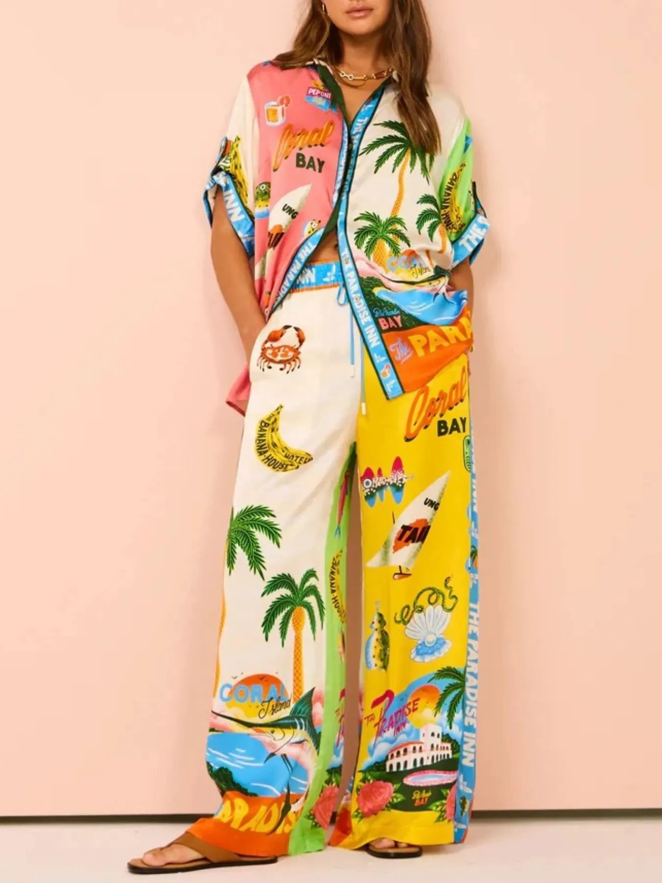 Printed Half Sleeve Shirt and Wide Leg Pants Set sold by Charming Charlie product image thumbnail 2