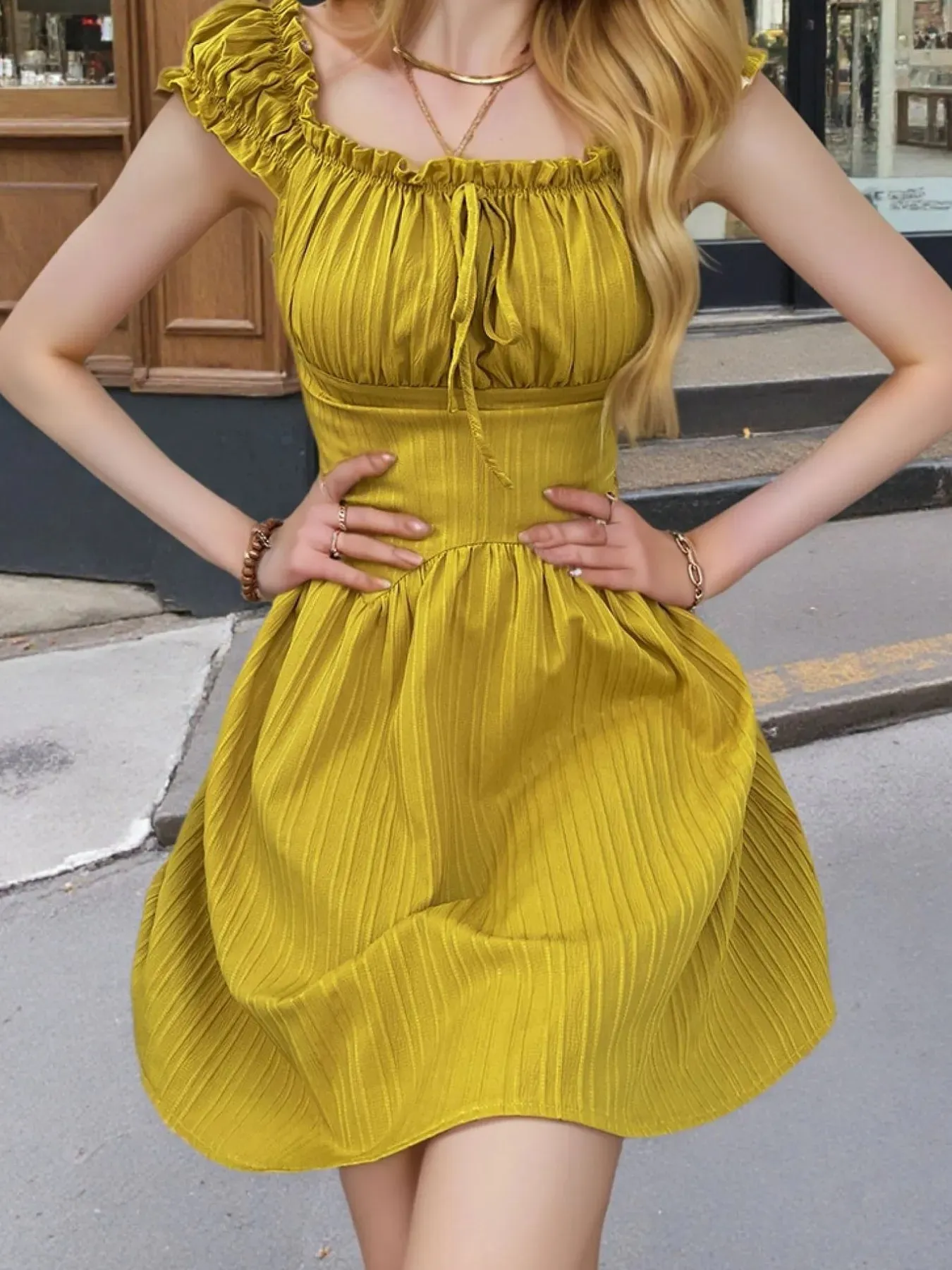 Frill Cap Sleeve Mini Dress sold by Charming Charlie product image thumbnail 4