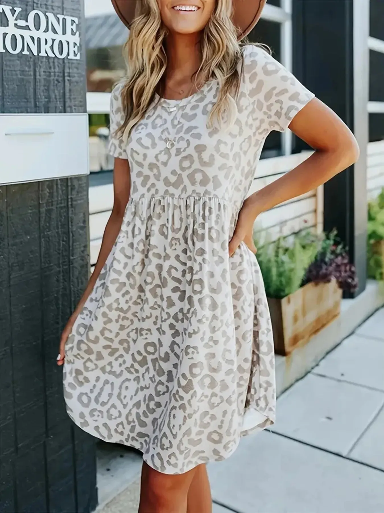 Leopard Print Short Sleeve Casual Dress sold by Charming Charlie product image thumbnail 4