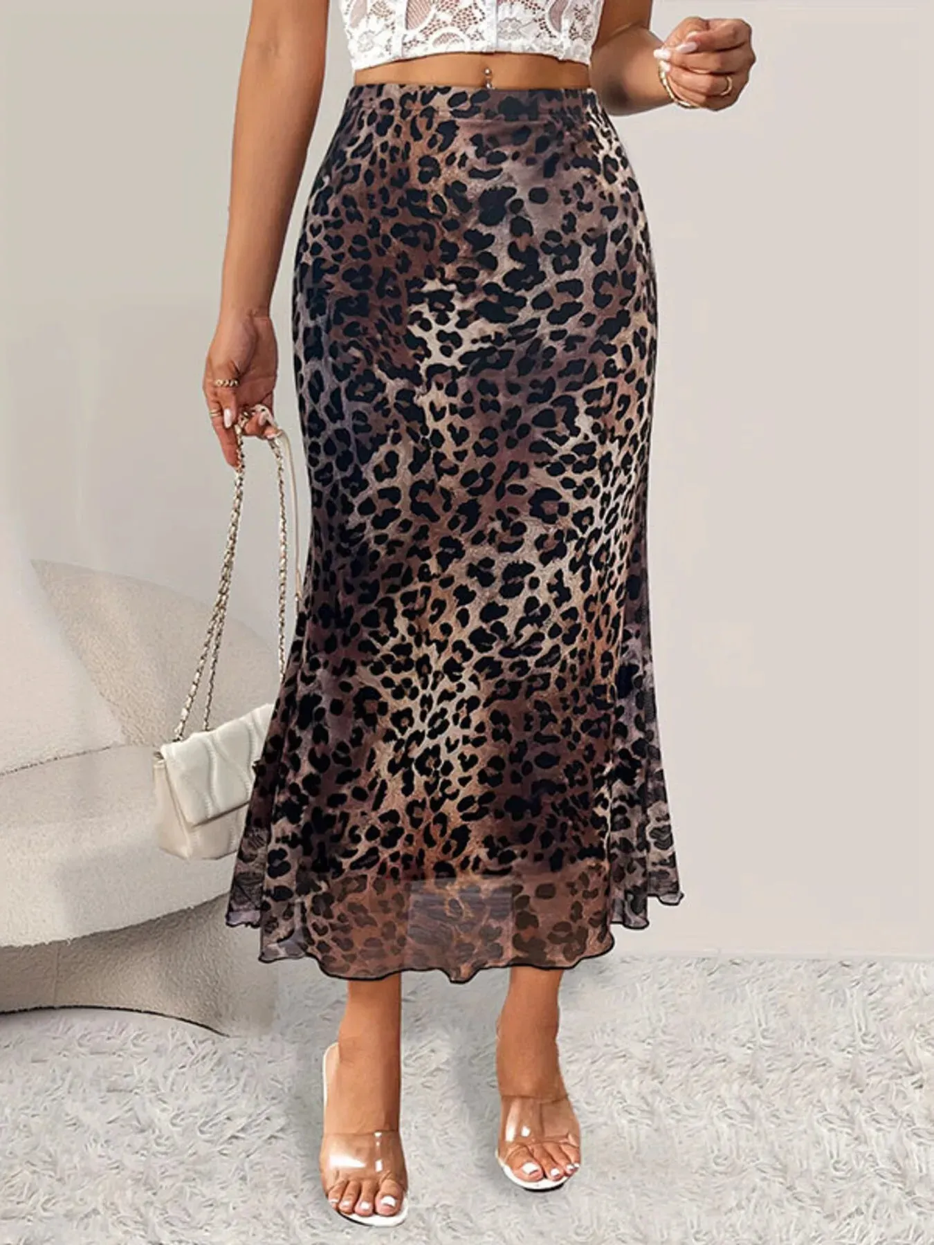 Leopard Print Midi Mermaid Skirt sold by Charming Charlie