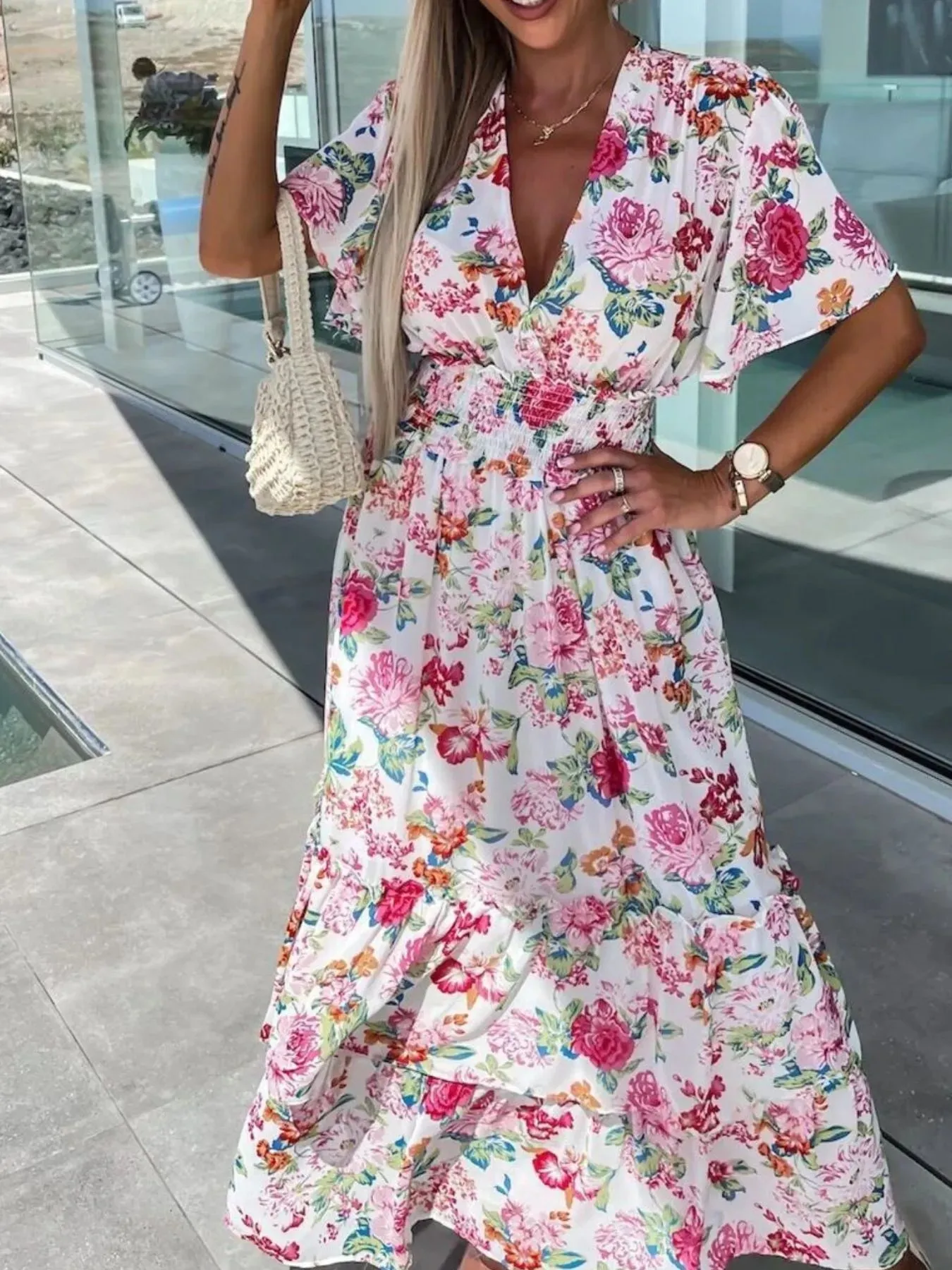 Floral Print Flutter Sleeve Maxi Dress sold by Charming Charlie product image thumbnail 4