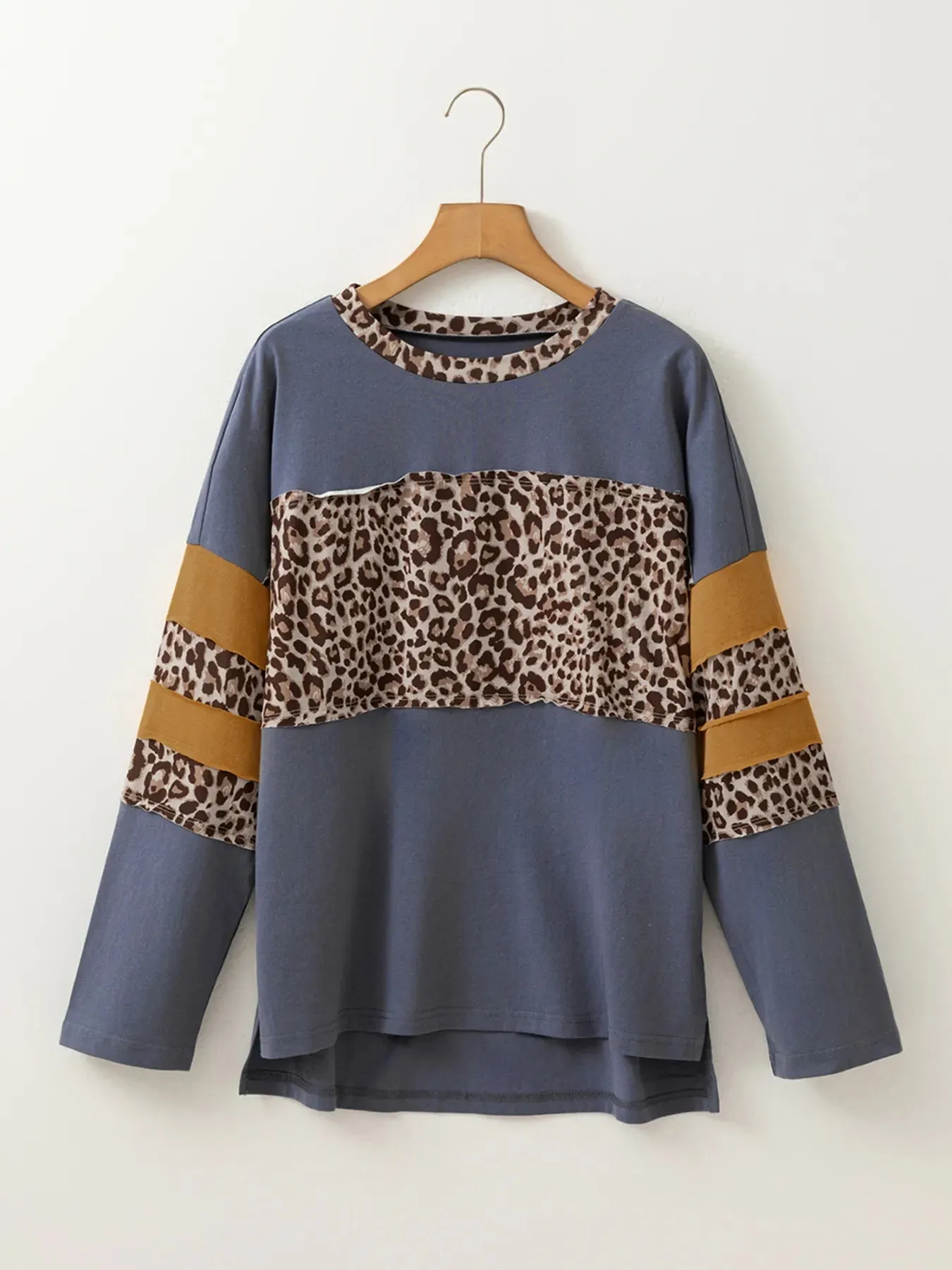 Leopard Color Block Long Sleeve Drop Shoulder Top sold by Charming Charlie product image thumbnail 5