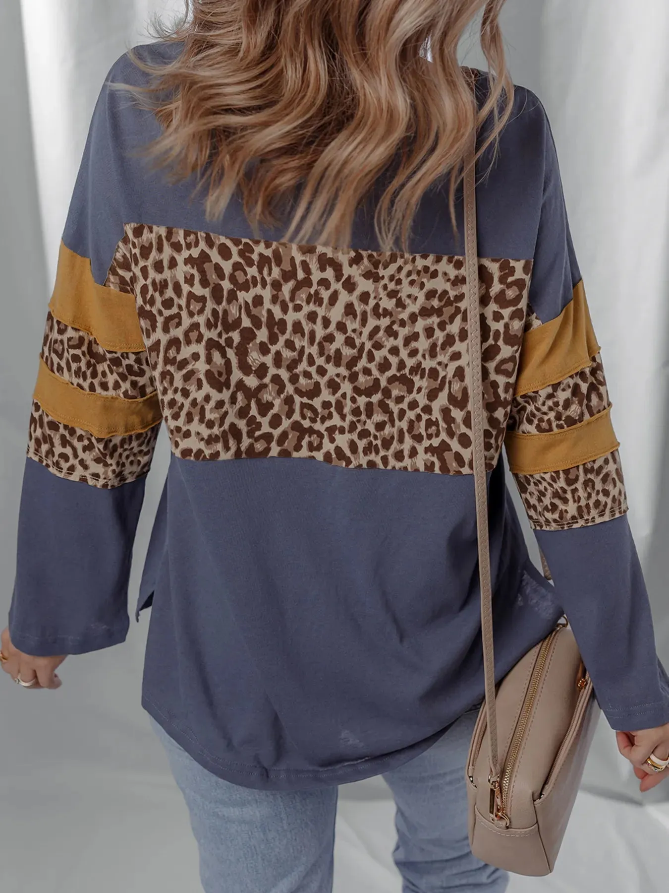 Leopard Color Block Long Sleeve Drop Shoulder Top sold by Charming Charlie product image thumbnail 2