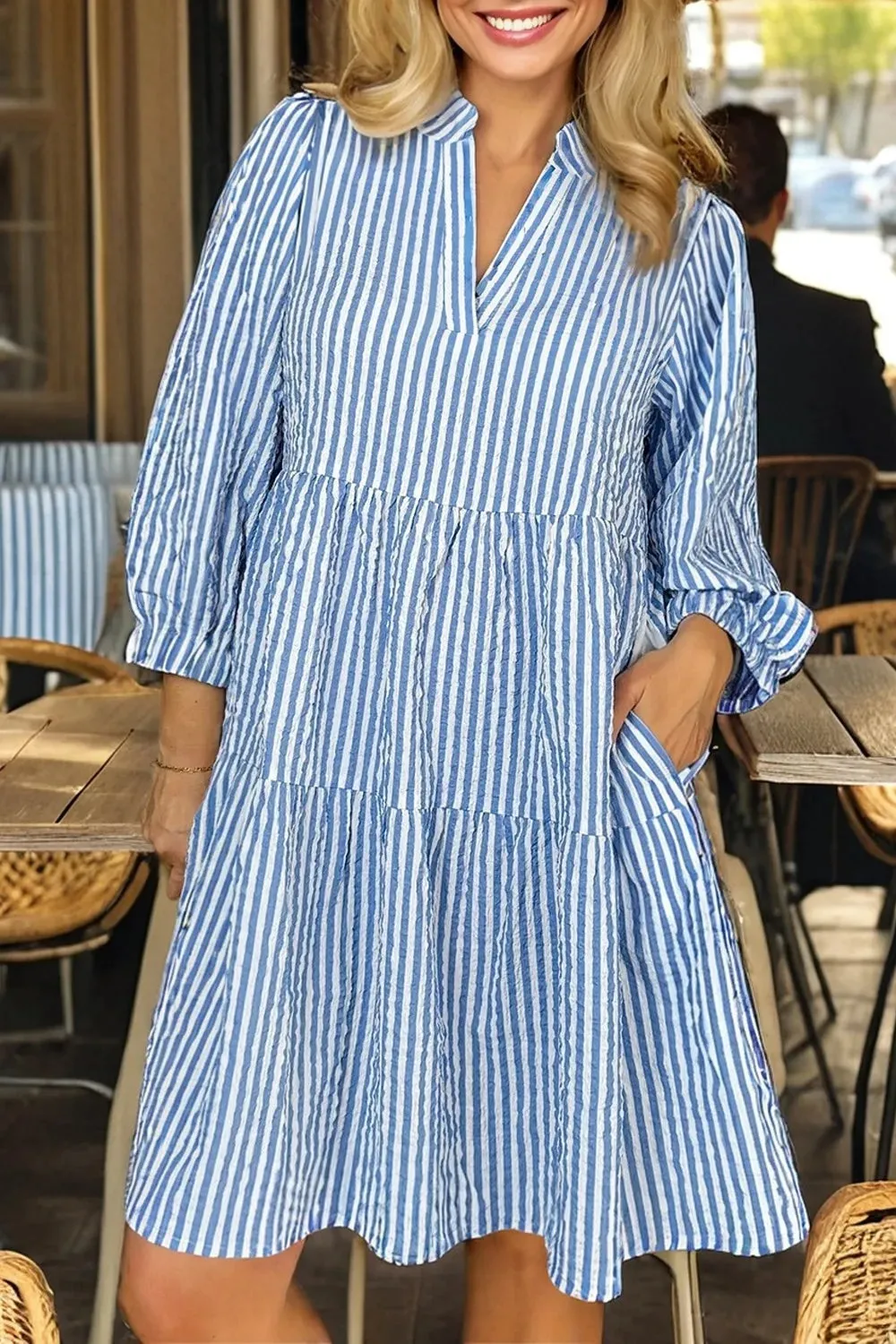 Stripe Tiered Shift Dress with Pockets sold by Charming Charlie product image thumbnail 2