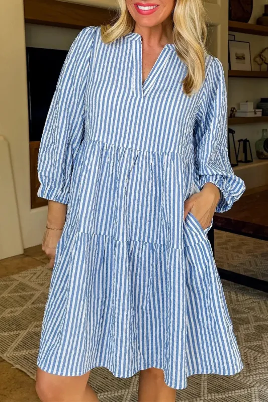 Stripe Tiered Shift Dress with Pockets sold by Charming Charlie