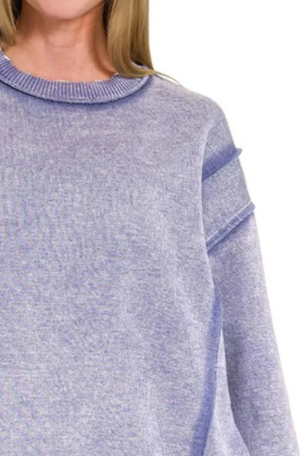 Zenana Acid Wash Exposed-seam Fleece Sweatshirt sold by Charming Charlie product image thumbnail 3