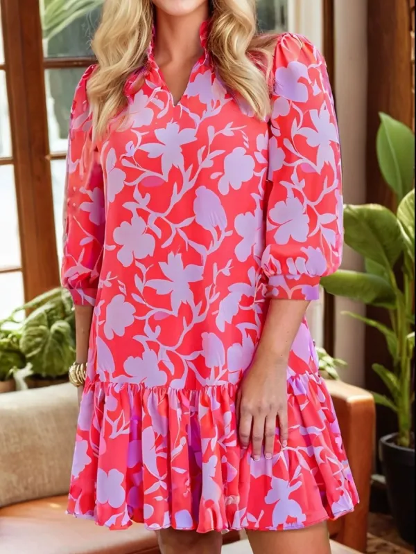 Floral Print Ruffle Hem Shirt Dress sold by Charming Charlie