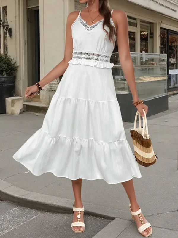 Tiered Midi Dress with Lace Trim Details sold by Charming Charlie