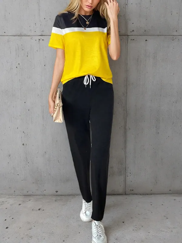 Casual Color Block Top and Pants Set made by Trendsi