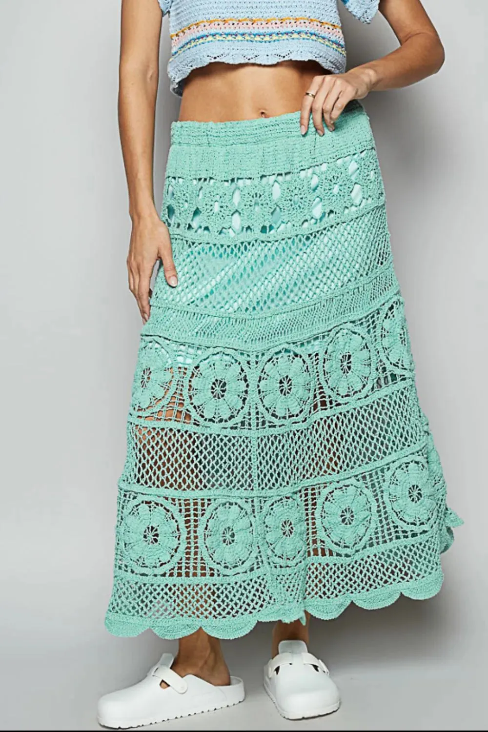 POL Lace Tiered Midi Skirt sold by Charming Charlie