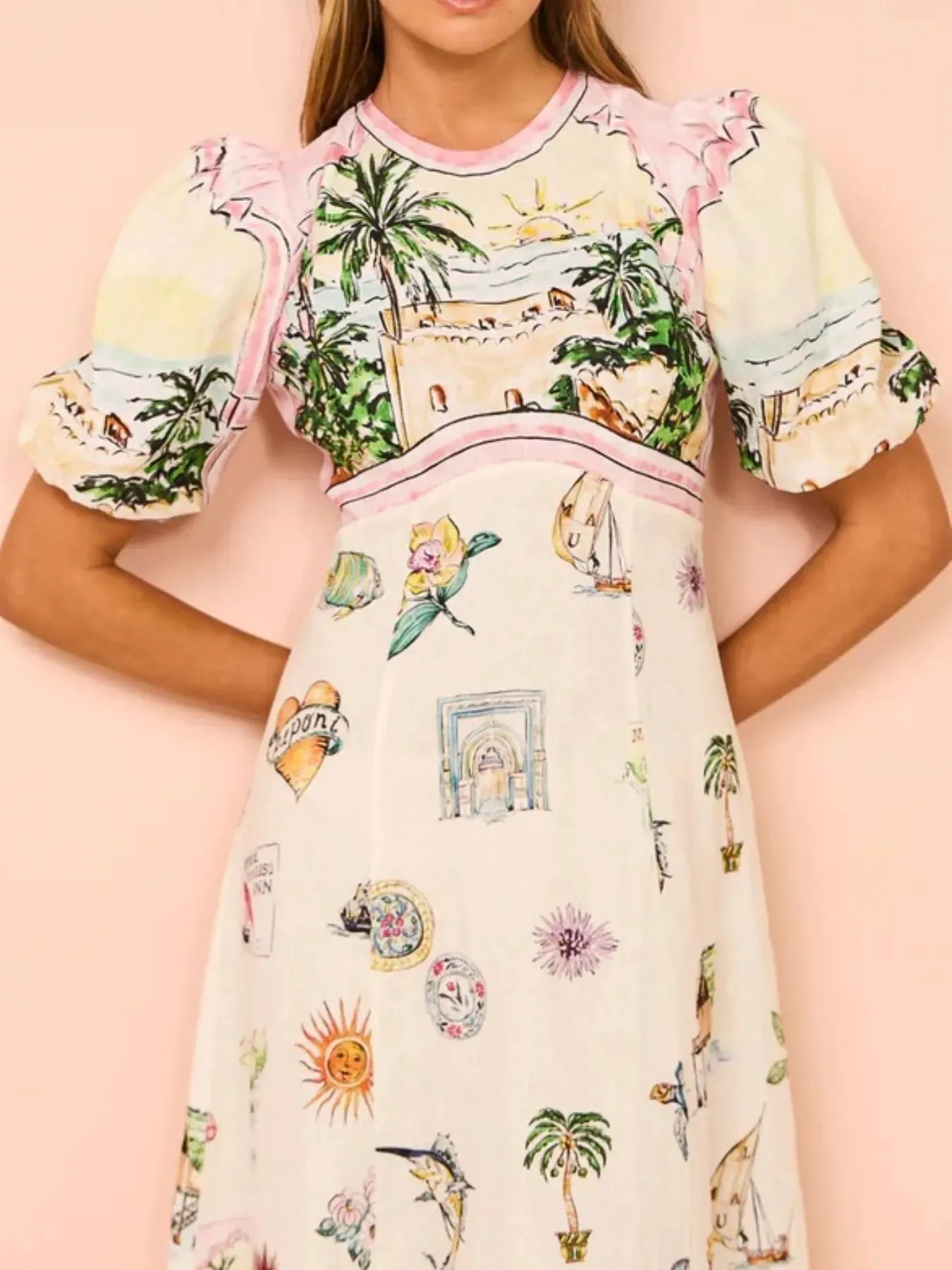 Printed Round Neck Puff Sleeve Midi Dress sold by Charming Charlie product image thumbnail 4