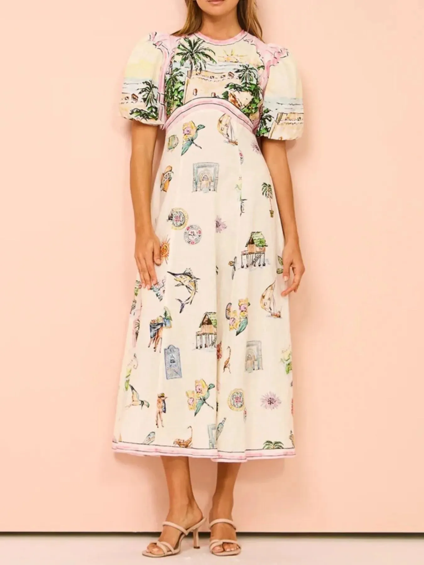 Printed Round Neck Puff Sleeve Midi Dress sold by Charming Charlie product image thumbnail 2