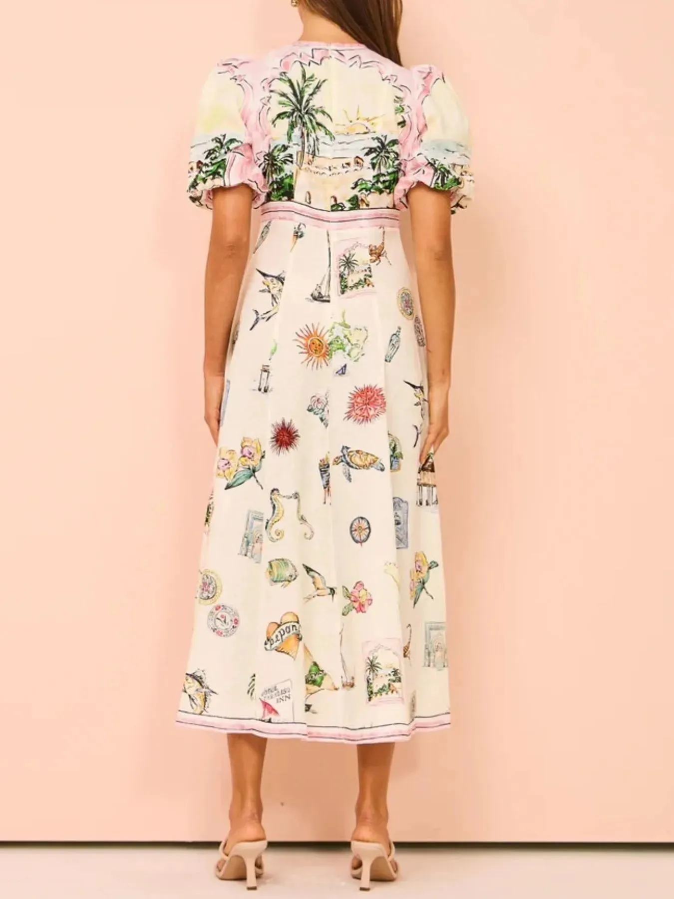 Printed Round Neck Puff Sleeve Midi Dress sold by Charming Charlie product image thumbnail 3