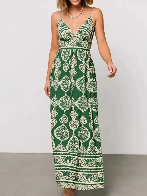 Printed V-Neck Maxi Cami Dress sold by Charming Charlie