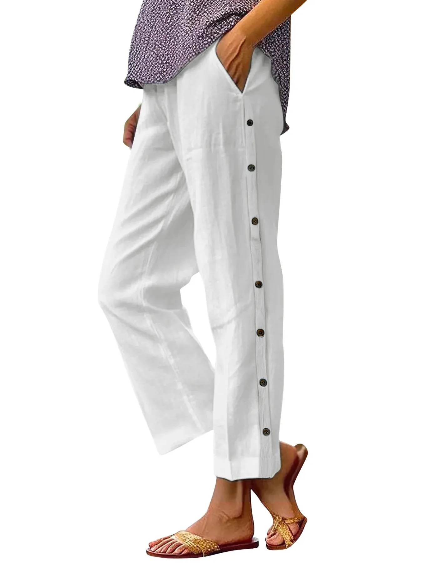 Full Size Side Decor Button Casual Wide Leg Pants Plus Size sold by Charming Charlie product image thumbnail 3