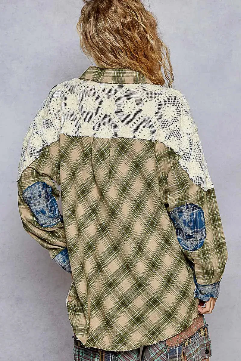 POL Lace Patchwork Plaid Oversized Shirt sold by Charming Charlie product image thumbnail 3
