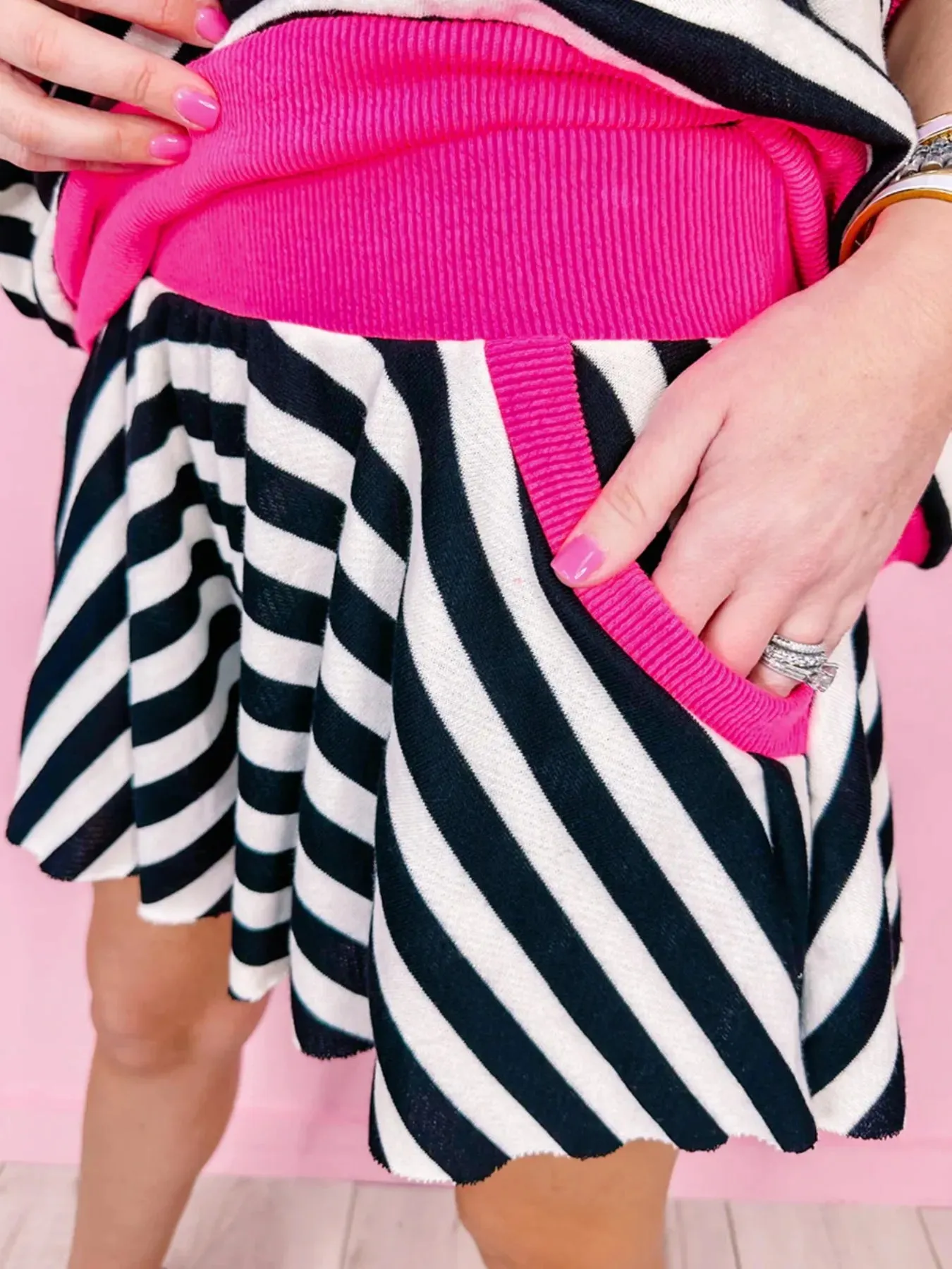 Stripe Contrast Ribbed Banding Long Sleeve Blouse and Loose Shorts Set sold by Charming Charlie product image thumbnail 4