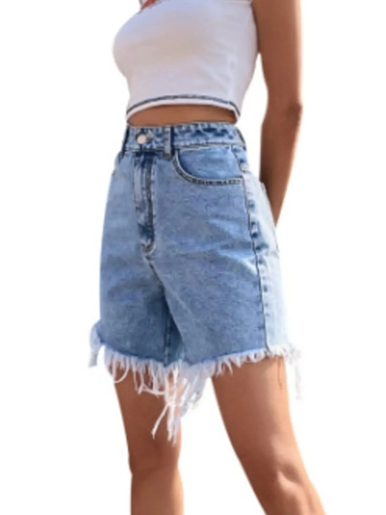 High Waisted Frayed Hem Denim Shorts sold by Charming Charlie product image thumbnail 3
